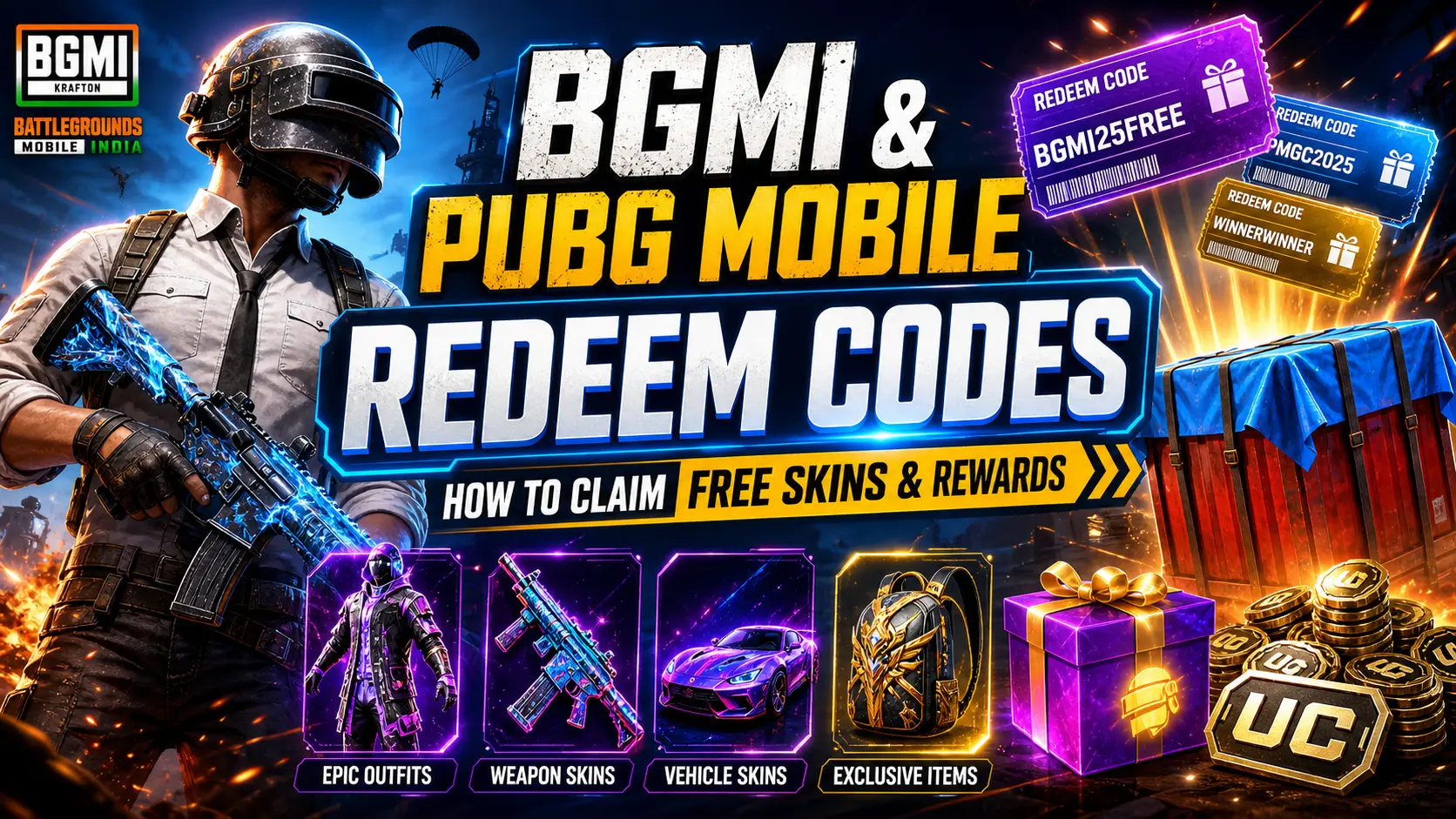 BGMI & PUBG Mobile Redeem Codes: How to Claim Free Skins & Rewards